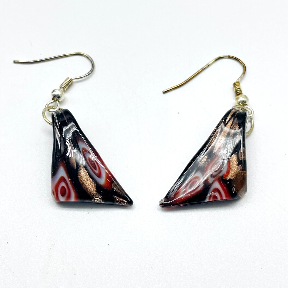 Artesian Collection Art Glass Triangle Dangle Pierced Earrings Abstract